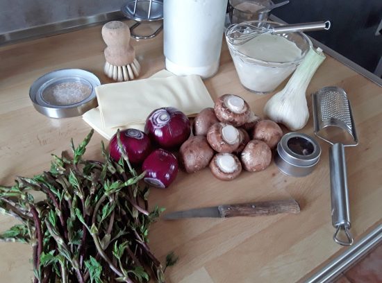 Wilder Hopfen und weitere Zutaten für die offene Lasagne